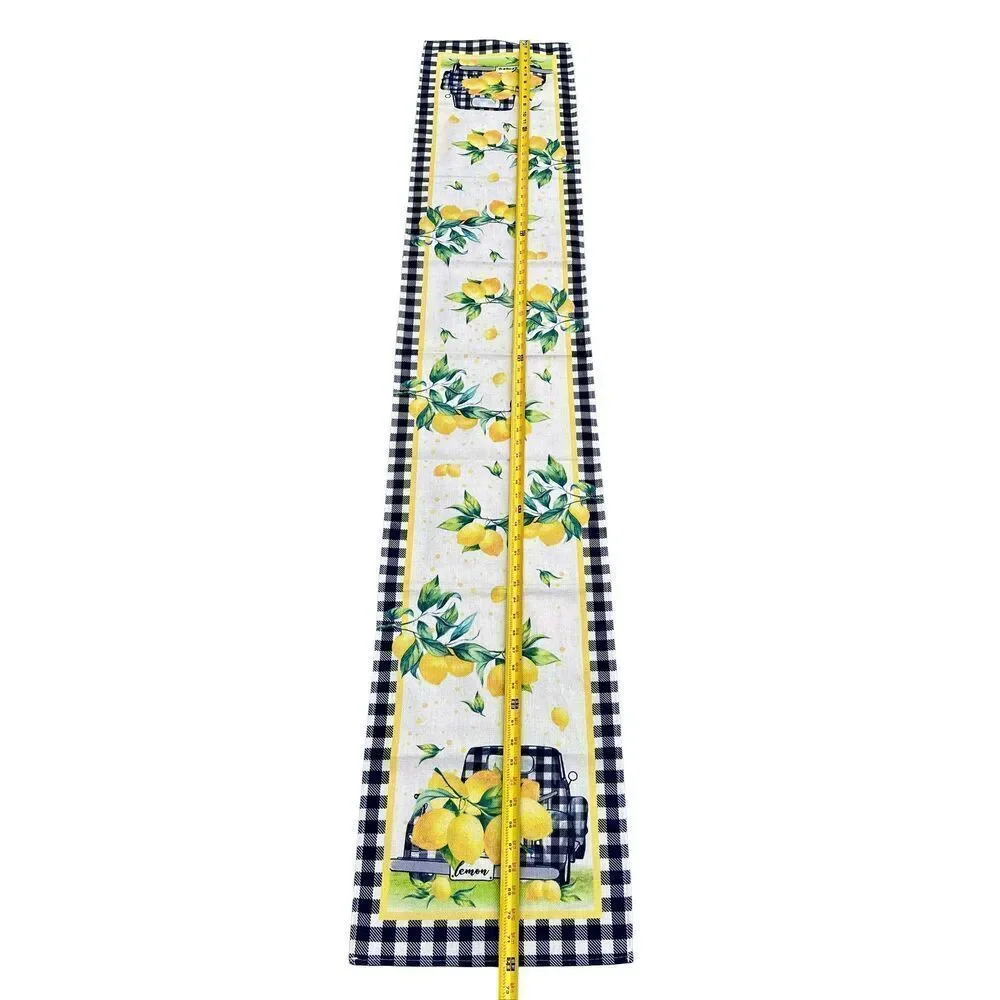 Meyer Lemons Gingham Black & White Border, Cottagecore Table Runner 65x13 in.